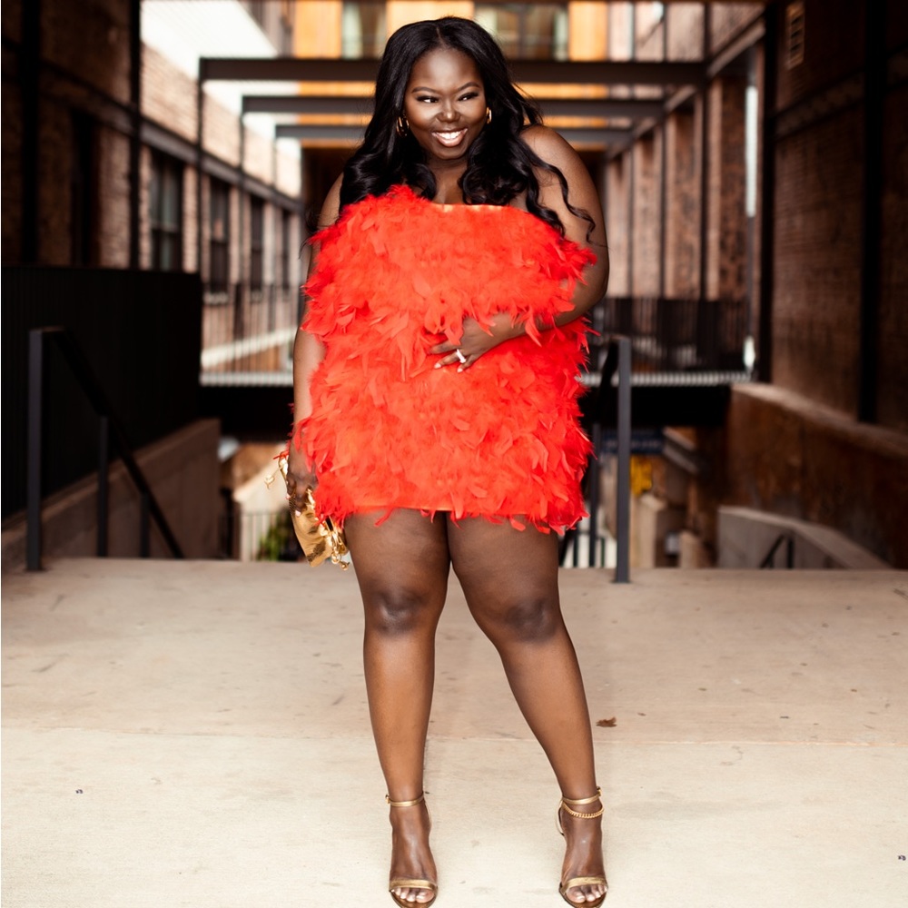 Red feather mini dress